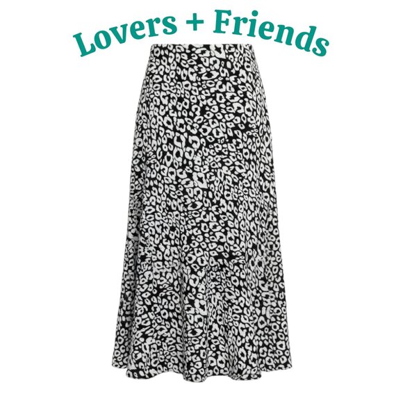 Lovers + Friends Monochrome Asymmetrical see you soon leopard Midi Skirt XS - Picture 1 of 13